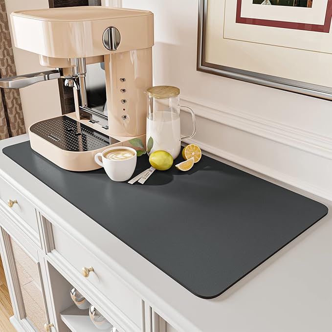 AMOAMI-Coffee Mat Hide Stain Rubber Backed Absorbent Dish Drying Mat for Kitchen Counter-Fit Under Coffee Bar Accessories Maker Machine Pot Espresso Machine Dish Rack