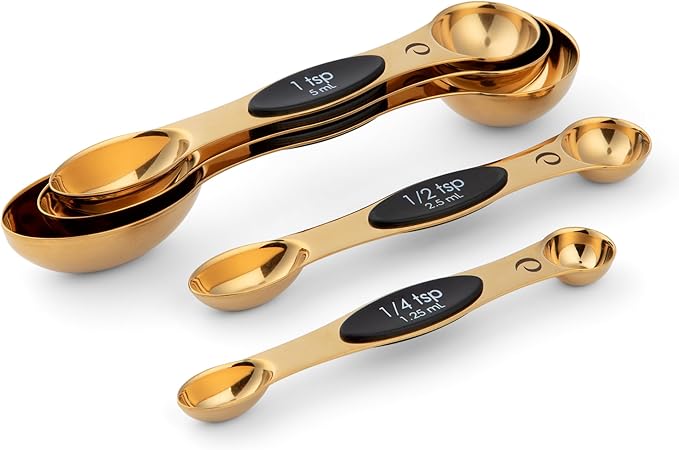 Progressive International Magnetic Measuring Spoons, Set of 5 – Black, Easy to Store with Magnetic Design (Gold)