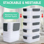 YORY 3 cup Plastic Food Storage Containers with Lids Nestable Freezer Dishwasher Safe Rectangle Container Set,5-Pack