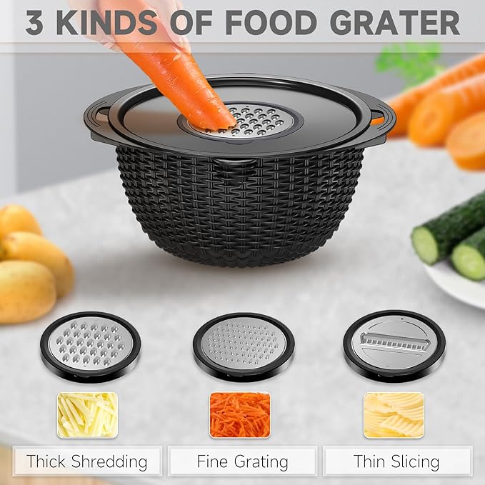 4-1 Colander with Bowl Set - Pasta Strainer - Colander for Kitchen - Strainers and Colanders Rice Strainer Fruit Cleaner Veggie Wash Sink Strainer Kitchen Essentials - Black