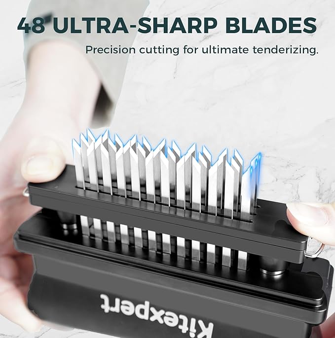 Kitexpert Meat Tenderizer 48 Ultra Sharp Blades Meat Tenderizer Tool with Stainless Steel Needle, Detachable Base for Easy Cleaning, Heavy Duty Tenderizer for Chicken, Steak