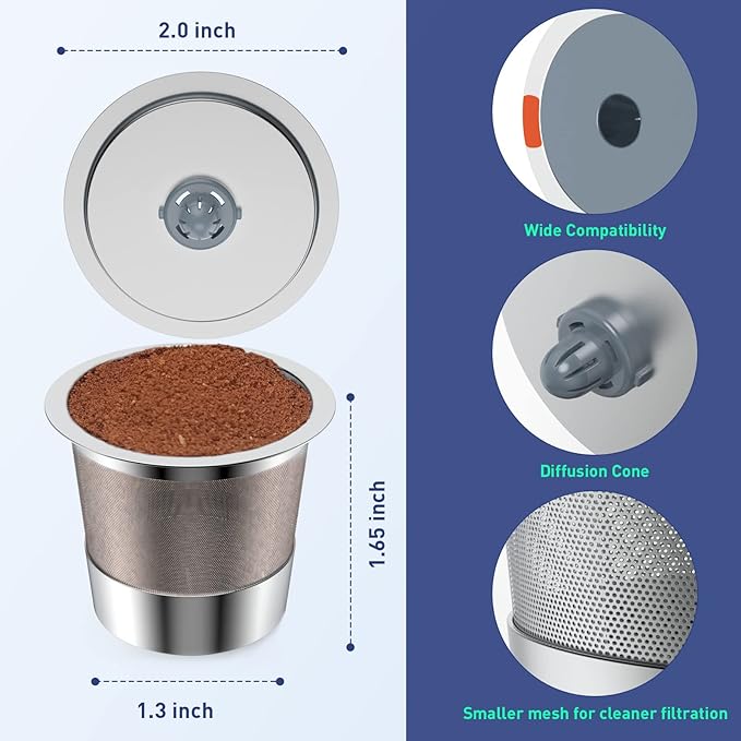 K Cup Reusable Coffee Pods, Stainless Steel Reusable K Cups Coffee Filter Compatible for Keurig 1.0 & 2.0 Coffee Makers, Non-BPA Stainless Steel Reusable K Cup(1 pack)