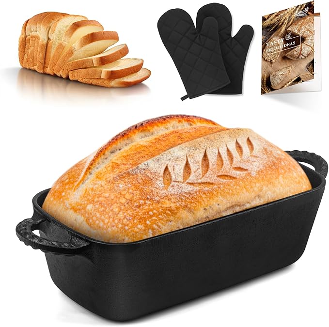 9.5×5 Inch Cast Iron Loaf Pan - Pre-Seasoned Sourdough Bread Baking Pan, Even Heat Distribution for Homemade Bread