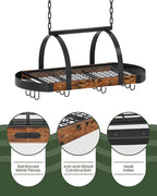 CHOEZON Hanging Pot Rack, Pot Hanger for Kitchen, Ceiling Mounted Pot Holder, Cookware Organizer with 12 S-Shaped Hooks, for Pot, Pan Storage, Space-Saving, Rustic Brown and Black TPR08BFC1