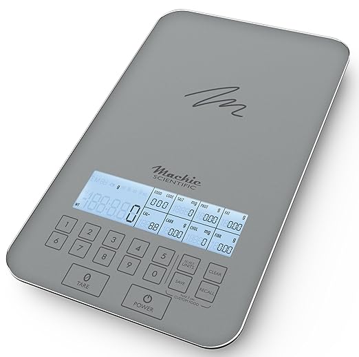 NutraTrack™ Food Scale with Nutrition Calculator, Standalone Calorie Scale for Meal Prep Weight Loss, 999 Pre-Loaded & 999 Custom Food Codes Compact Kitchen Scale Battery Operated 11lb Capacity Silver