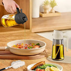 YARRAMATE 4Pcs 16oz/470ml Glass Olive Oil Sprayer Set with Stickers, Kitchen Gadgets, Including 2Pcs Non-Slip Bottle Mat, Cleaning Brush-Aesthetic Ideal Kitchen Gift