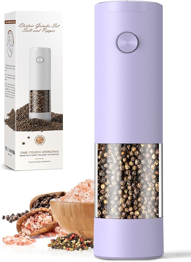 1 Pack Salt and Pepper Grinder- Gifts for Women Automatic Battery Purple Pepper Mill Shakers Kitchen Accessories Cooking for Mom, Adjustable Coarseness Salt Pepper Shakers