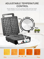 1200W Belgian Waffle Maker 4-Slice, Stainless Steel, 5 Browning Levels, Non-Stick Surfaces, Silver/Black, FOHERE - Perfect for Family Breakfasts (Black)
