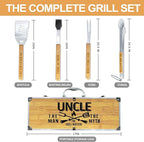 Uncle Gifts, Uncle Gift from Niece Fathers Day Heavy Duty Wooden BBQ Grilling Accessories Kit for Backyard, Thick Stainless Steel Grill Utensils with Non-Slip Handle Tools in Portable Bag Father's Day