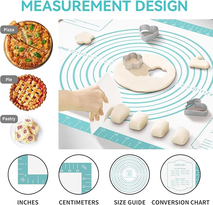 Non stick Pastry Mat, Dough Mat for Rolling, Silicone Baking Mat, Fondant/Pie Crust Mat Kitchen Counter Mat, Macarons Bread Baking Mat Baking Supplies Extra Large 28 x 20 Inch