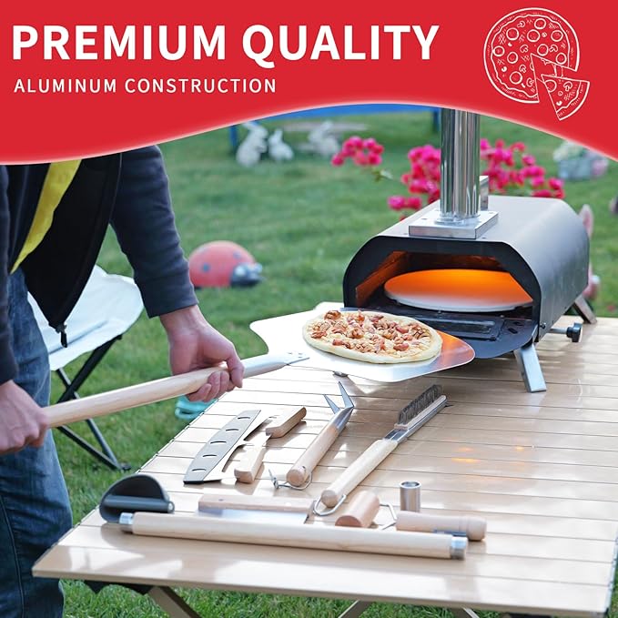 7PCS Pizza Oven Accessories Kit – Premium Pizza Making Tools Set for Home & Outdoor Ovens – Includes Pizza Peel, Oven Brush, Bubble Popper Turner, Rocker Cutter, Dough Roller & Scraper