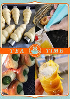 16 Pack Cannoli Tubes Stainless Steel, 5 inch Large Size Cannoli Tubes Baking Molds with Piping Bags, Long Piping Tips for Cream Horns, Cannoli Shell, Brioche Rolls, Croissant Toast