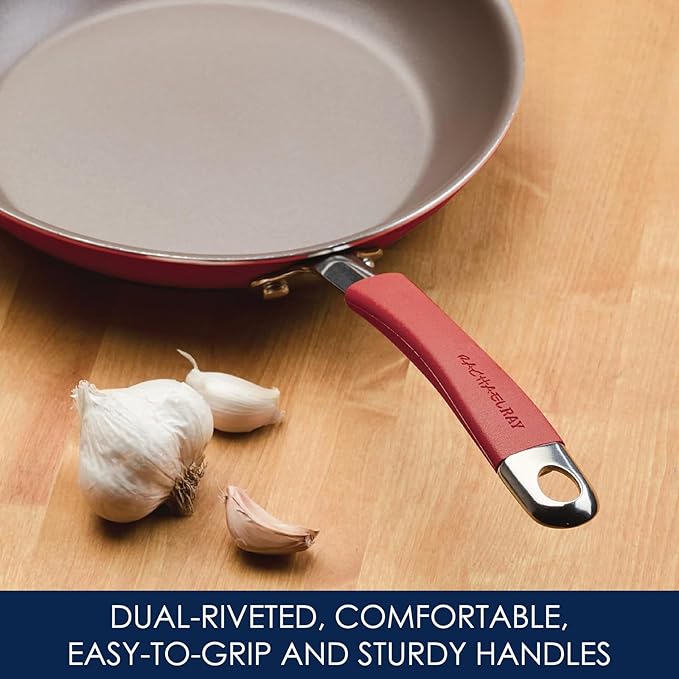 Rachael Ray Cucina Nonstick Cookware Pots and Pans Set, 12 Piece, Cranberry Red