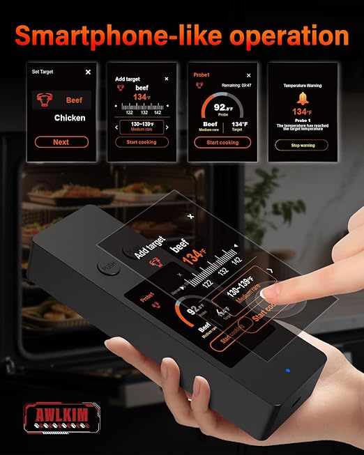 Bluetooth Wireless Meat Thermometer with App, Touch Screen, Audible Alarm, 2 Probes, 800ft Range & Rechargeable Base, Kitchen Food Thermometer for Cooking, BBQ, Smoker | Stocking Stuffers for Men