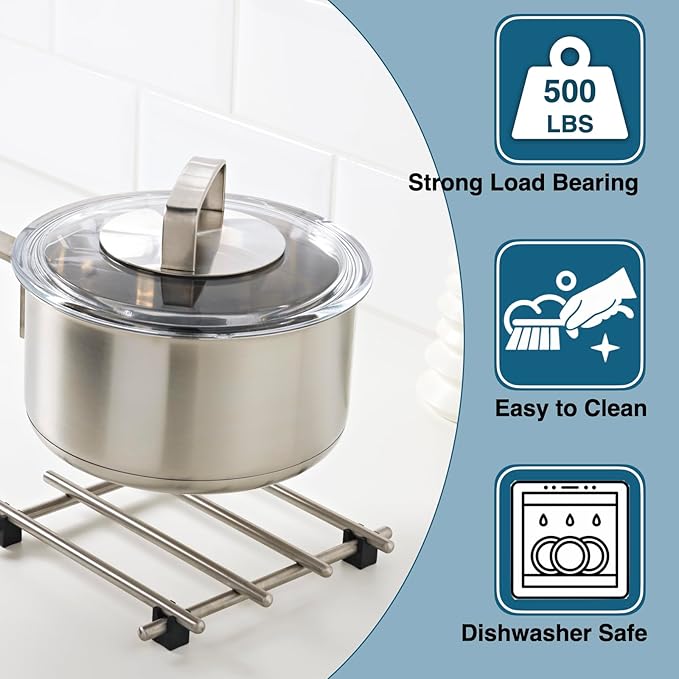 4Pcs Stainless Steel Trivet for Hot Dishes, Lightweight Metal Trivets for Hot Pots and Pans, Metal Cooling Rack, Heat Resistant Mats for Countertop Cooling, Cooking Baking Pans Holder, 7"x7"