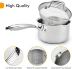 Stainless Steel Saucepan with Tempered Glass Lid, 2.5 Quart Multipurpose Cooking Pot, Sauce Pot for Easy Pour with Ergonomic Handle