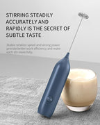 CIRCLE JOY Rechargeable Milk Frother Handheld with Stand, Coffee Frother Wand Drink Mixer with Dual Spring Whisk for Coffee, Cappuccino, Lattes, Frappe, Matcha and Hot Chocolate, Blue