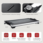 Electric Smokeless Indoor Griddle, Flat Top Grill, 1800W Fast Heat Up BBQ Grill, Large Nonstick Cooking Plate, 5 Levels Adjustable Temperature, Detachable & Dishwasher Safe, Cool-touch Handles, Black
