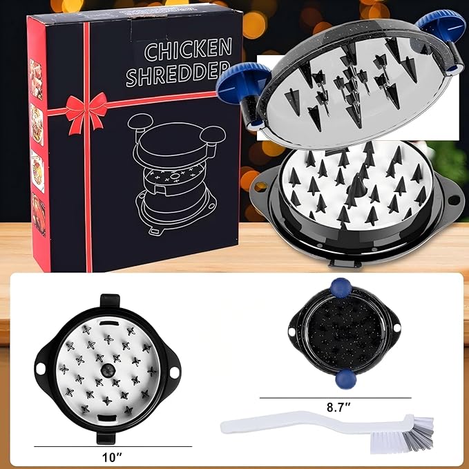 Chicken Shredder Tool Twist Pro - Large Meat Shredder for Chicken Breast, Pulled Pork, Beef with Upgraded Stainless Steel Spikes Wall Mounted Design BPA-Free Kitchen Essentials Gadgets (Blue/Black)