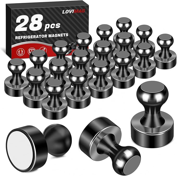 LOVIMAG Fridge Magnets 28Pcs Refrigerator Whiteboard Small Strong Magnet Classroom Kitchen Accessories Decorative Locker Set Decor Must Haves Office Calendar Refrigerador Magnetic Cute Crafts Black