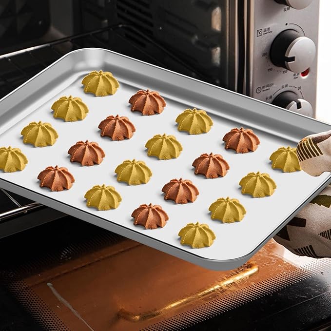 Wildone Baking Sheet Set of 2 - Stainless Steel Cookie Sheet Baking Pan, Size 12 x 10 x 1 inch, Non Toxic & Heavy Duty & Mirror Finish & Rust Free & Easy Clean