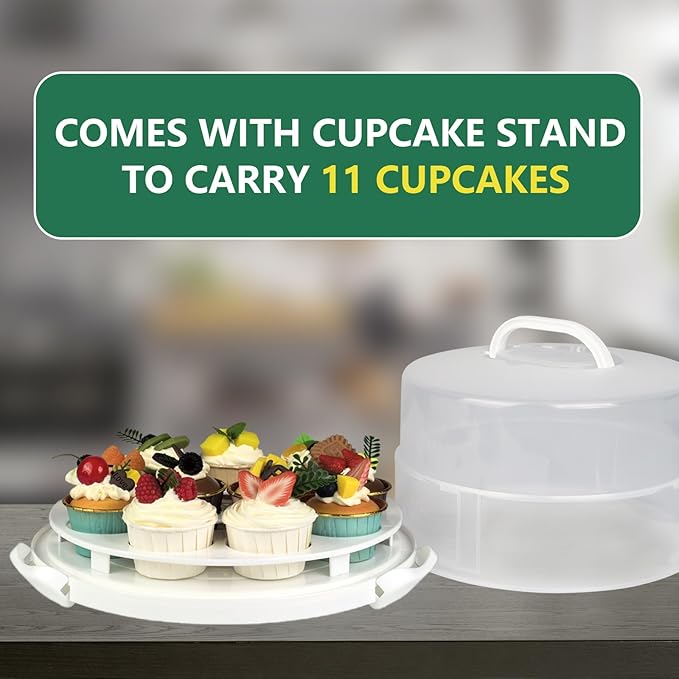 12 Inch Cake carrier Container with Lid and Handles Includes Insulated Bag for Safe Transportation of Buttercream Doesn't Melt Easy for Cakes, Pies and Cupcakes (Green)