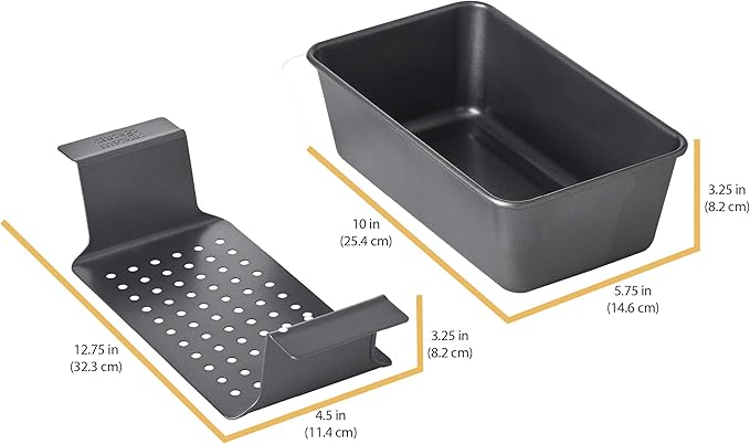 Chicago Metallic 2-Piece Healthy Meatloaf Pan with Draining Insert Professional Grade Non-Stick Carbon Steel Baking Pan with Lift and Serve Feature, 12.2 inch, Grey