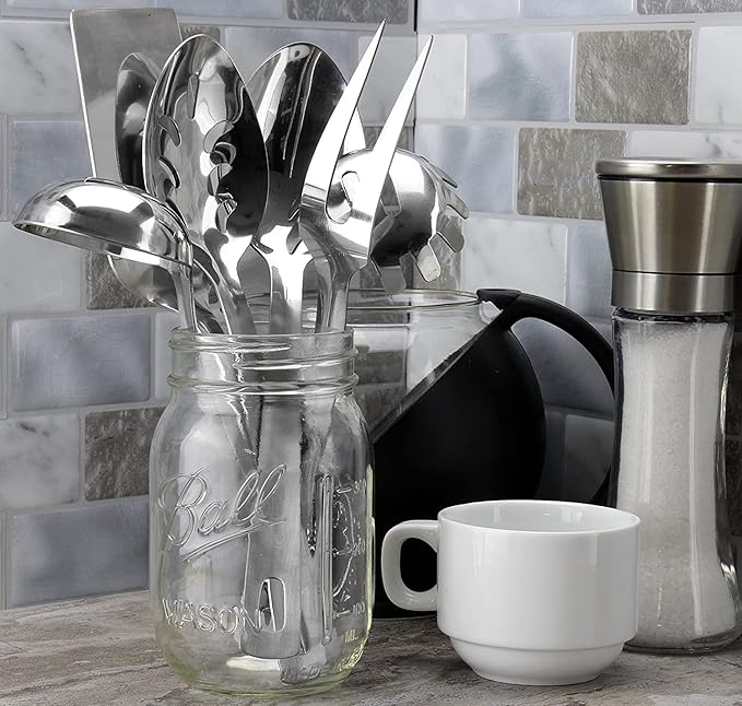 Darware Complete Serving Set (6-Piece, Silver); w/Pasta Server, Fork, Slotted Spoon, Ladle, & Cake/Casserole Server