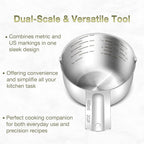 1PCS 2Cup (480ml, 16oz) Single Measuring Cup, Etched Inner Scale Stainless Steel Measure Scoop, Metric and US Measurement, Dishwasher Safe