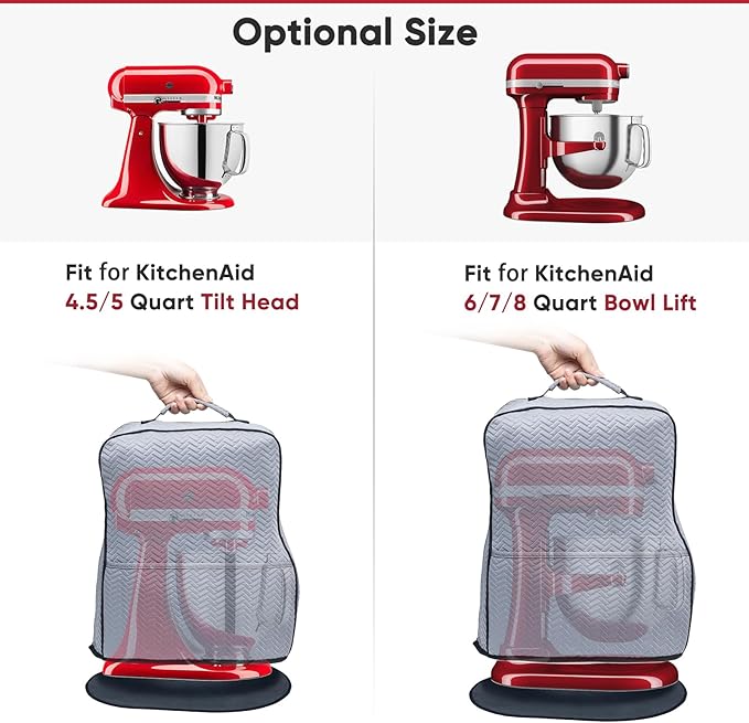 BAGSPRITE Stretchy Stand Mixer Cover with Appliance Slider– Washable Applicance Cover Compatible with KitchenAid Mixer 6/7/8 Quart – Dust Cover with Pockets for KitchenAid Accessories and Attachments