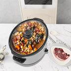HOMECOOKIN 7 Quart Slow Cooker Oval Manual Pot Food Warmer with 3 Cooking Settings, White Stainless Steel