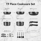 CAROTE 19Pcs Pots and Pans Set Non Stick, Cookware Set Detachable Handle, Nonstick Induction Kitchen Sets Non Stick with Removable Handle, RV Cook Ware, Oven Safe, Black