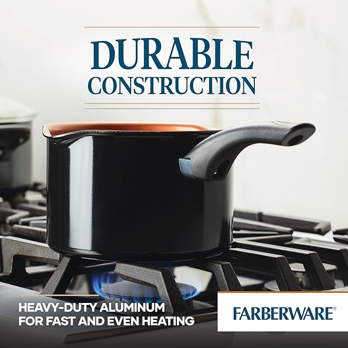 Farberware Glide Nonstick Sauce Pan/Saucepan with Straining and Lid, 3 Quart, (Black)