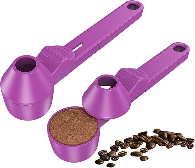 Coffee Scoop & Funnel for Reusable K Cup Refillable Coffee Pods, Coffee Measuring Spoon 2 Tablespoon Capacity, Scoop with Funnel for Ground Coffee, Protein Powder, Tea (Purple, 2 Pack)