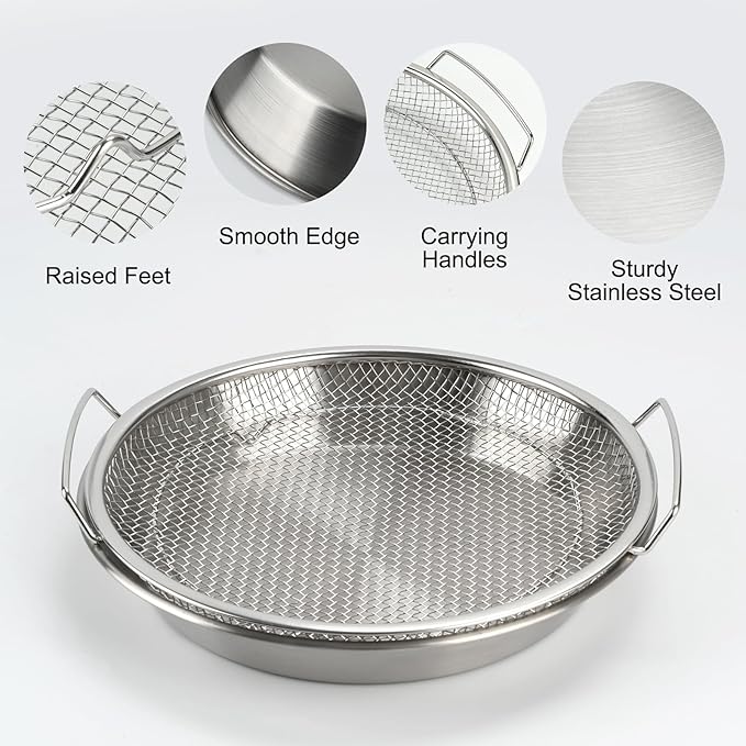 Oil Filter Tray, Stainless Steel Mesh Drain Basket Colanders Air Fryer Accessories for Fried Food Draining Rack Barbecue Grill Tray Net Draining Pan Strainer for Vegetable Dessert (10.2 Inch)