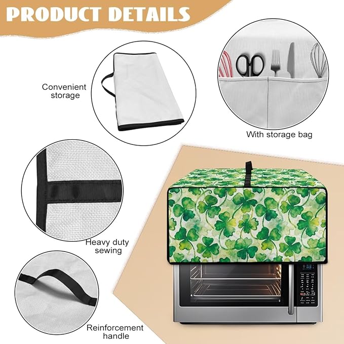 Clover Print Toaster Oven Cover Heavy Duty, Heat Resistant Dust-proof Toaster Cover Kitchen Small Appliance Protective Slipcover Washable Slipcover for Kitchen Counter, Green, L