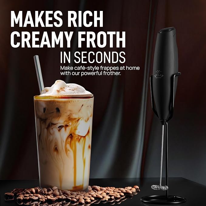 Zulay Kitchen Executive Series Milk Frother Wand - Upgraded & Improved Stand - Ideal Coffee Gift - Coffee Frother Handheld Foam Maker For Lattes - Electric Milk Frother Handheld For Cappuccino