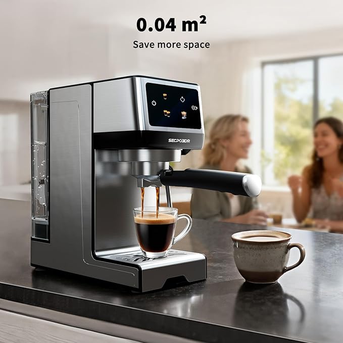 20Bar Espresso Machine with Hot & Rapid Cold Brew, Stainless Steel Coffee Makers, Cappuccino Latte Machine with Milk Frother Steam Wand for Home, 45oz Removable Water Tank, Touchscreen, Silver