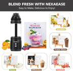Portable Blender with Insulated Carrying Case & Recipe Book for Shakes and Smoothies, 24 OZ Personal Juicer Electric Protein Shaker Bottle, Mini Small Blender Cup with USB-C Rechargeable, Travel Lid