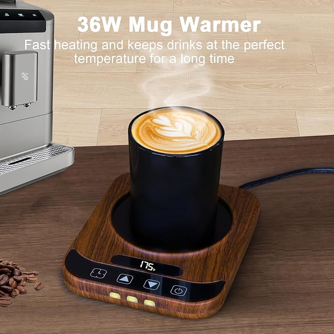 Coffee Mug Warmer, Candle Tank Warmers，Auto Shut Off,9 Temperature Settings and 1-12 Hour Timer to Keep Beverages Like Coffee, Tea, Water, Milk and Cocoa Warm.（Wood）