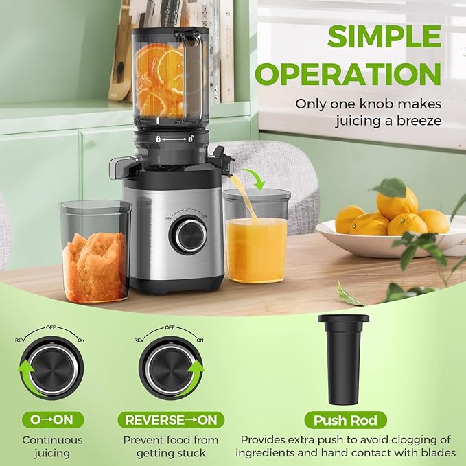 Juicer Machines, Cold Press Juicer Fit Whole Fruits and Vegetables, Slow Masticating Juicers with Wide Feed Chute, High Juice Yield, BPA Free