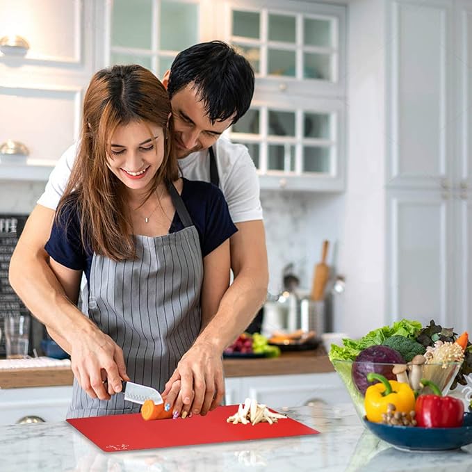 Cutting Board Mats Flexible Plastic Colored Mats with Food Icons, Fotouzy BPA-Free, Non-Porous, Anti-skid back and Dishwasher Safe, Set of 7 Rainbow - 7 Pieces