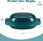 Enameled Cast Iron Oval Dutch Oven Pot with Lid, Dutch Oven for Sourdough Bread Baking, Oval Bread Pan, 5qt, Darkcyan