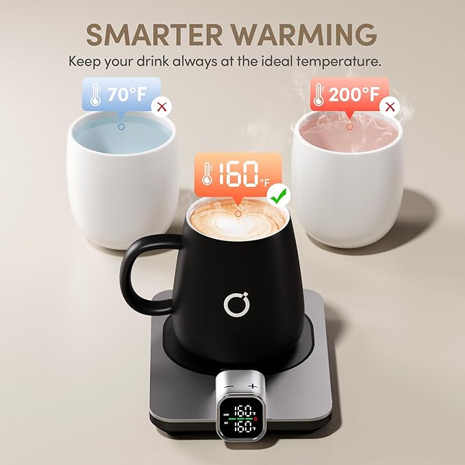 2Pcs Heated Coffee Mug Warmer & Mug Set - Heated Mug Warmer Plate with Auto Shut Off, 1°F Precise Electric Coffee Warmer Plate for Desk, Cool Valentine's Day Gift for Couple Women and Men