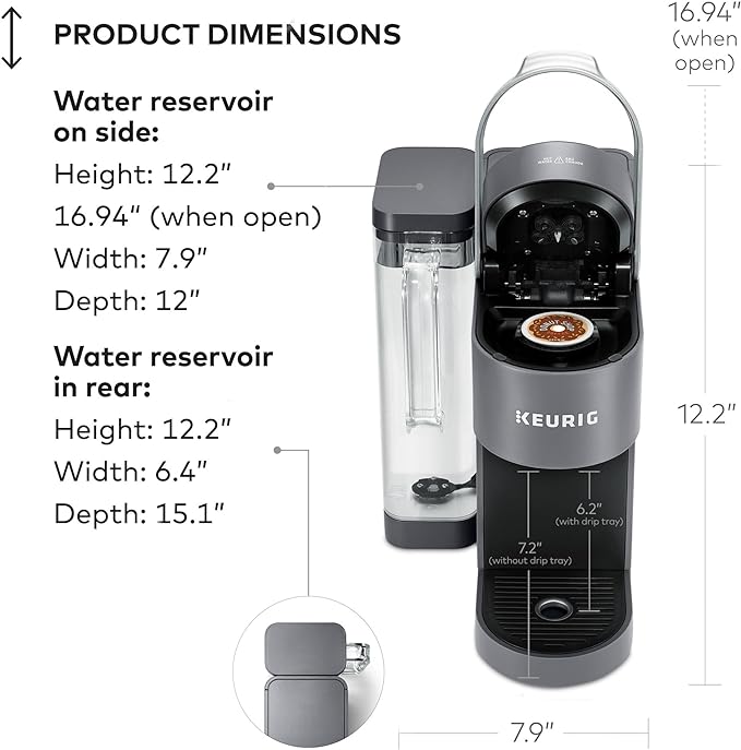 Keurig K-Supreme Single Serve K-Cup Pod Coffee Maker, MultiStream Technology, 4 Brew Sizes, 66oz Dual-Position Removable Reservoir, Gray
