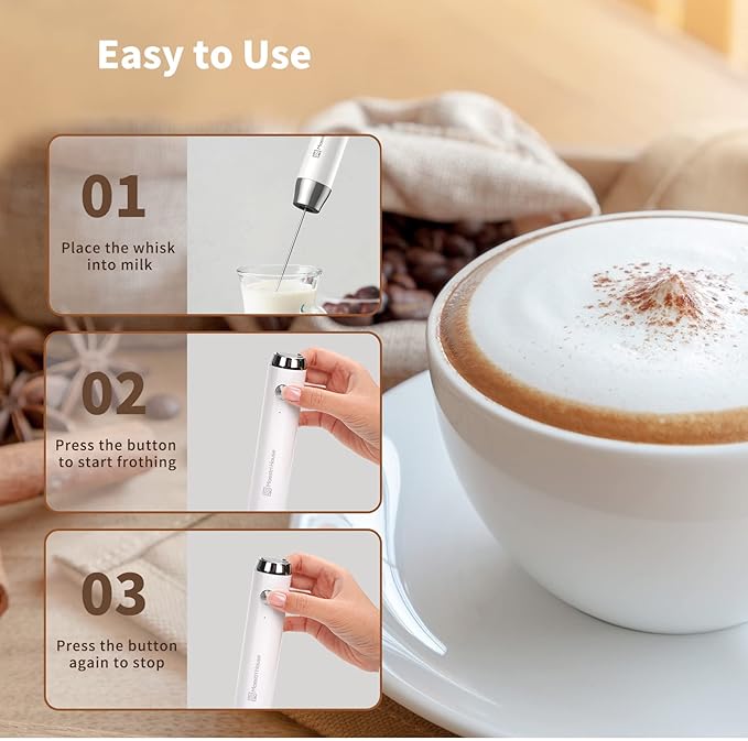 Maestri House Rechargeable Milk Frother, LunaFro NS Handheld Electric Foam Maker Waterproof Detachable Stainless Steel Whisk Drink Mixer Foamer for Lattes, Cappuccino, No Stand