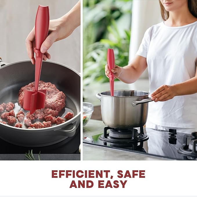 Meat Chopper, Upgrade Hamburger Smasher, Premium Heat Resistant Meat Masher for Ground Beef, Ground Turkey and More, Non Stick Mix Grinder-Red