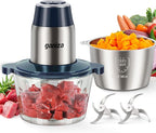 GANIZA Food Processors, Electric Chopper with Meat Grinder & Veggie Chopper - 2 Bowls with Powerful Copper Motor - Includes 2 Sets of Bi-Level Blades for Baby Food/Meat (Blue, 8 Cup+8 Cup)