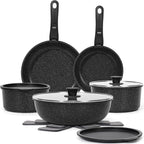 SODAY 15Pcs Pots and Pans Set Non Stick, Cookware Sets with Detachable Handle, Nonstick RV Kitchen Cooking Tools Removable Handles, Oven Safe, Induction Fast, Stackable Induction Cookware,Black