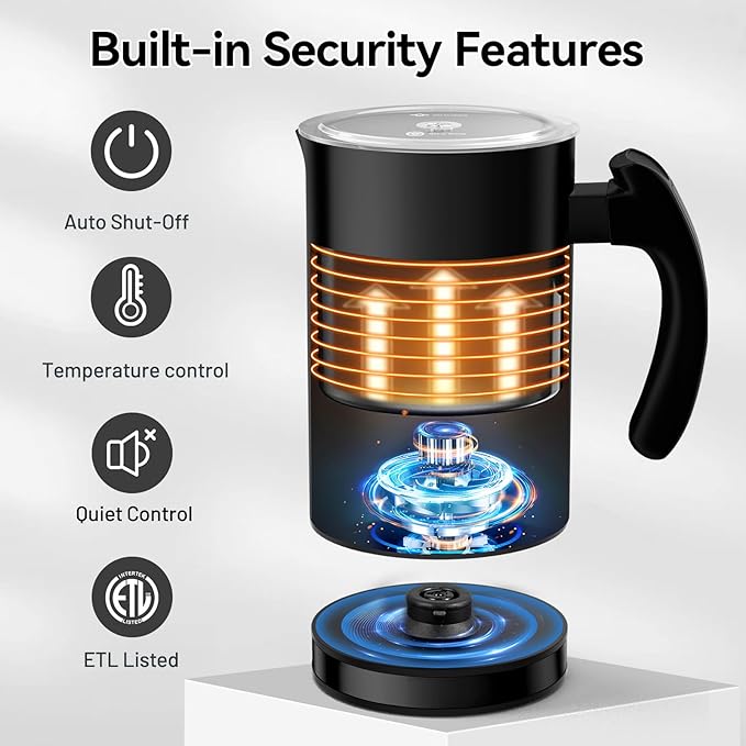 Secura Electric Milk Frother, Automatic Milk Steamer Warm or Cold Foam Maker for Coffee, Cappuccino, Latte, Stainless Steel Milk Warmer with Strix Temperature Controls (Black)